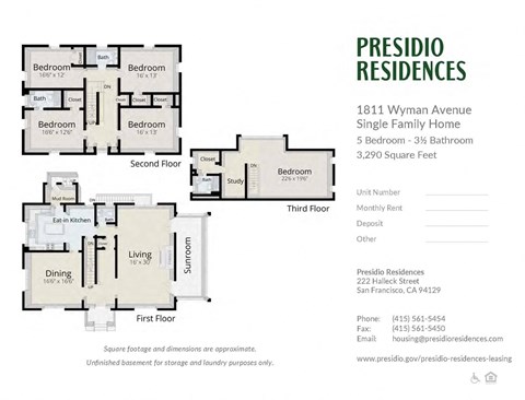 A floor plan for a Presidio Residences single family home.